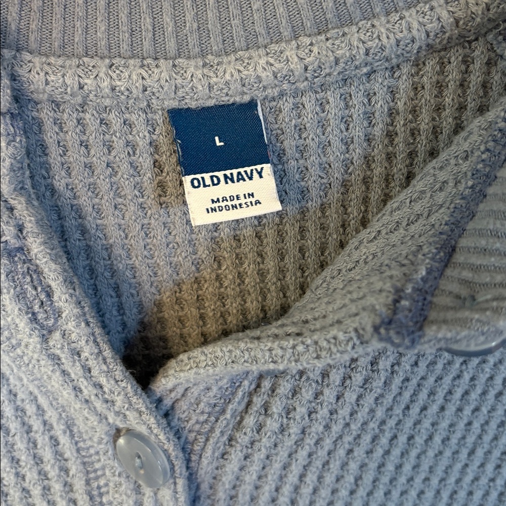 Old Navy Blue Waffle Henley Top - Picture 3 of 7